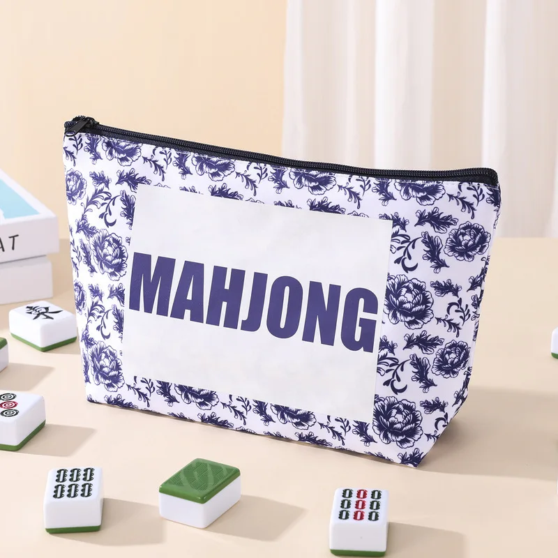 New multifunctional mahjong storage bag, large-capacity zipper bag, portable printed mahjong storage bag
