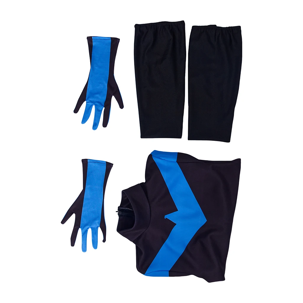 Black and Blue Costume Jumpsuit Haloween Superhero Bodysuit with Gloves Stockings Full Set for Women