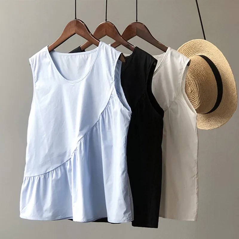 Camisetas sin mangas holgadas e informales de lino y algodón para mujer, camisetas bohemias con chaleco para la playa, camisetas coreanas para oficina para mujer, blusas femeninas elegantes