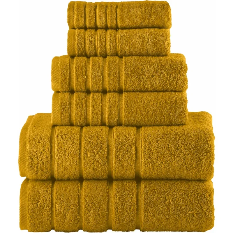 

4 Lines Viscose Stripe 6-Piece Premium Towel Set - 100% Turkish Cotton High Absorbent Luxury Bathroom