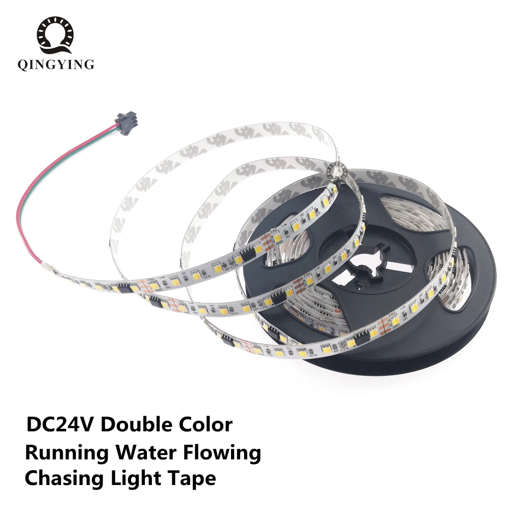 3M SMD2835 DC24V Double Color Running Water Flowing LED Strip Chasing Light Tape Dual Color White Warm White CW WW CCT 2+1