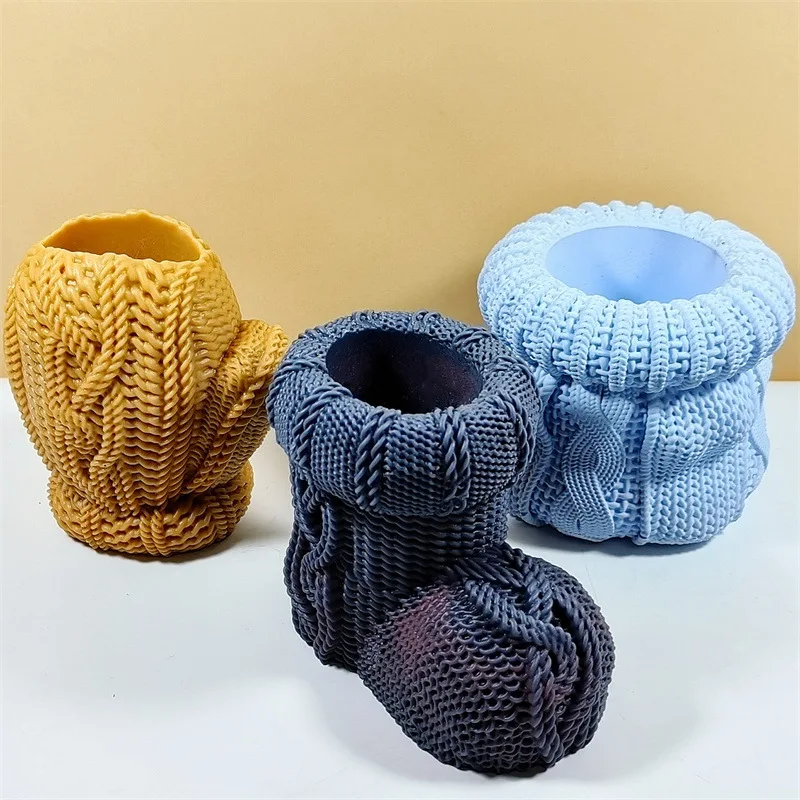 

Woolen Glove Sock Cuff Vase Flower Pot Ashtray Pen Holder Silicone Mold Making Home Decoration with Epoxy Plaster Cement Handic