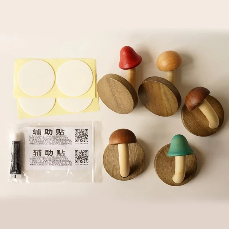 Gancho de cogumelo de madeira para roupas, chapéus, suporte autoadesivo para pendurar na parede, cabide de chave sólido, gancho de armazenamento de porta, decoração de casa b03e