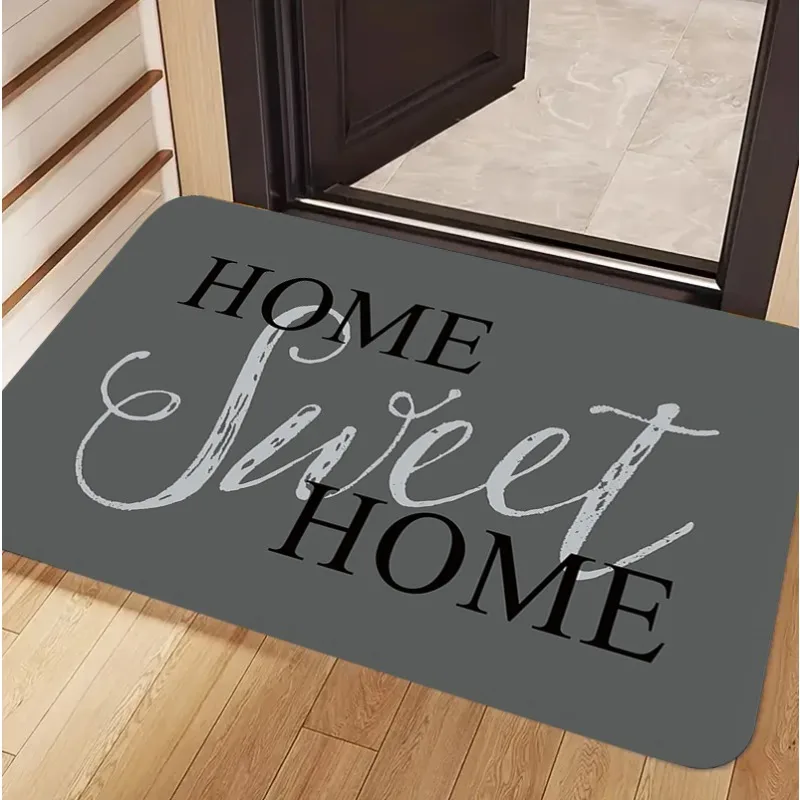 Fußmatte mit Aufdruck „Sweet Home“, moderner, minimalistischer Teppich, weicher, rutschfester Bodenteppich, für den Innen- und Außenbereich, Eingangsbereich, Dekorteppich