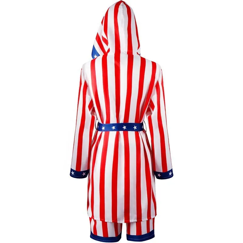 Boxeo con bandera americana para hombres y mujeres, Rocky Balboa para adultos, bata tipo bóxer de satén, pantalones cortos, cinturón para disfraz de Halloween, 5;c,8'z,6.k;