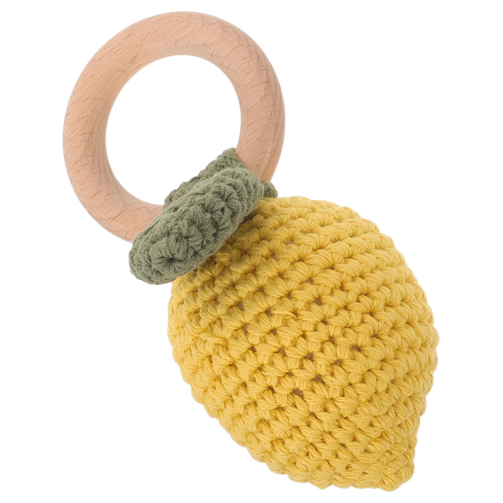 Wooden Crochet Ring Teething Newborn Sensory Hand Grasping Shaker Montessori Wood Rattle Infant Development