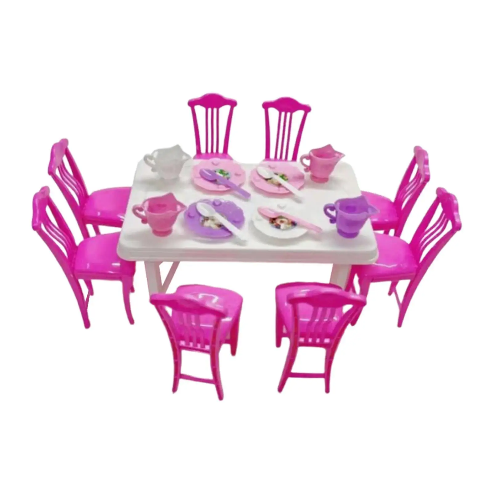

Dolls House Decor Chairs Miniature Dining Set Simulation Gifts Mini Dinner Table Kitchen Furniture for 16cm Dolls