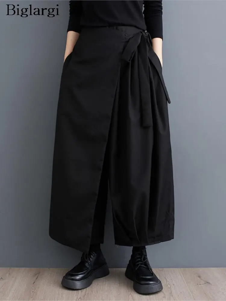 

Oversized Autumn Fake Two Piece Set Pant Women Casual Loose Wide Leg Ladies Trousers Pleated Fashion High Waist Woman Pants