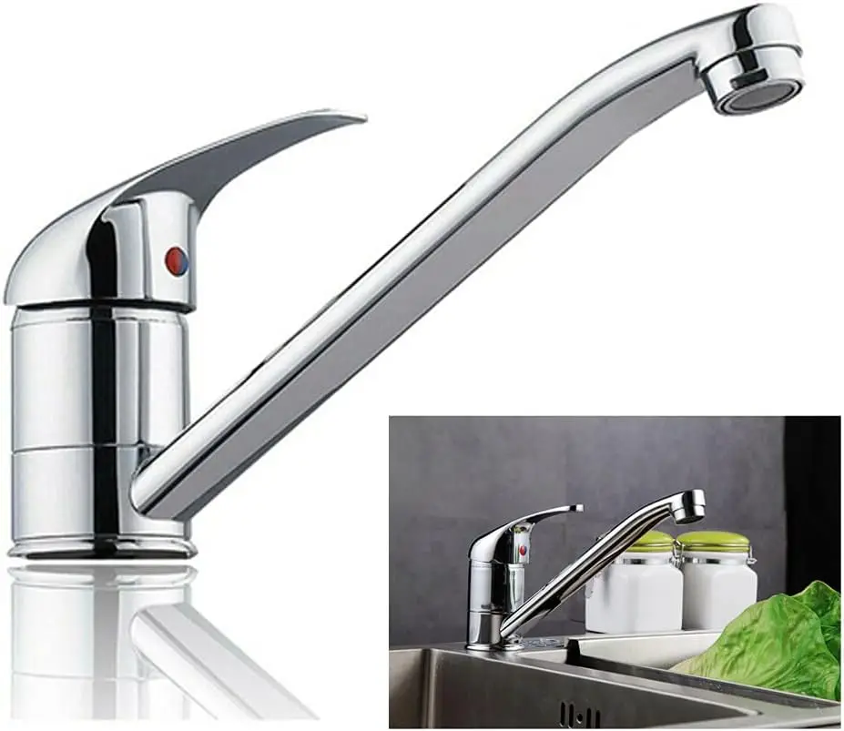 Kitchen Sink Taps Mono Basin Mixer Taps Faucet Modern Single Lever Chrome Kitchen Sink Swivel Spout Hot and Cold Water Tap