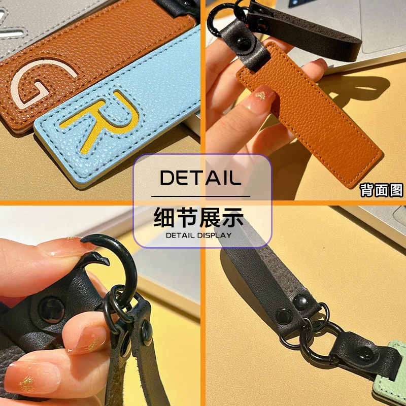 Cute Custom Letters Key Chain Leather Engrave Name Travel Luggage Tag Key-ring Personalized Suitcase Label Fashion Mini Gift