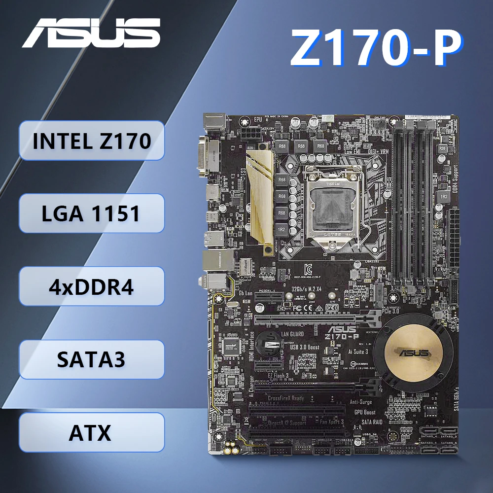 

ASUS Z170-P Mtherboard LGA 1151 i3 6100 CPU Intel Z170 4 × DDR4 64GB PCI-E 3,0 M.2 4 ×SATA III USB 3,1 ATX