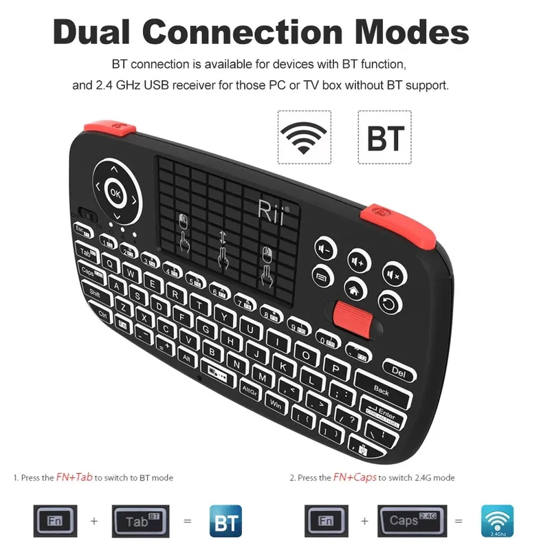 

Rii i4 Mini Bluetooth Беспроводная клавиатура с сенсорной панелью 2,4 ГГц с подсветкой Мышь Пульт дистанционного управления для Windows Android TV Box Smart TV DD