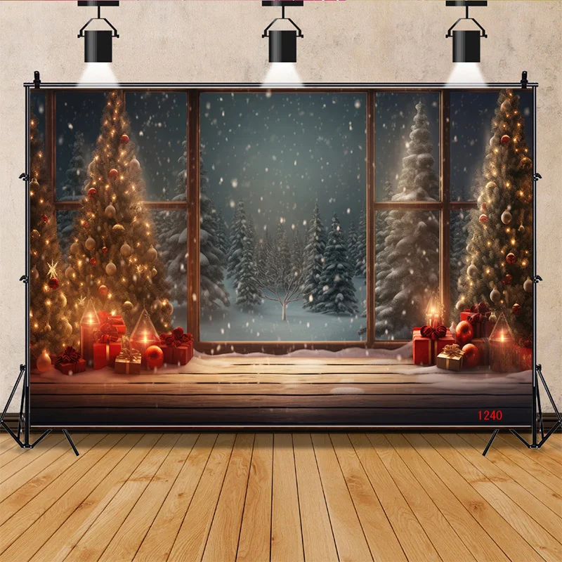 

SHENGYONGBAO Christmas Day Fireplace Photography Backdrops New Year Candy Chimneys Snowflake Window Studio Background WW-42