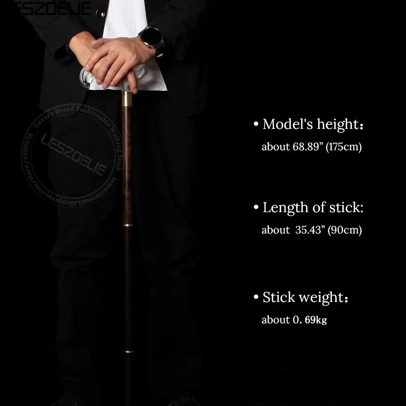 Luxury African Rosewood Walking Stick Men Transparent  Acrylic Handle For Women Vintage Blood Sandalwood Wooden Walking Stick