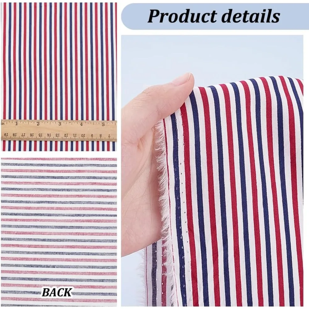 57 بوصة × 1 ياردة نسيج قطني مخطط أحمر/أبيض/أزرق قماش مخطط بواسطة خطوط الفناء قماش غير مرن لخياطة اللحف #4