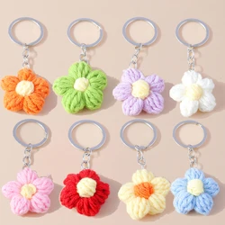 Lovely Handmade Knitted Sunflower Keychain Crocheted Key Ring Pendants for Women Girls Handbag Accessories DIY Jewelry Gifts