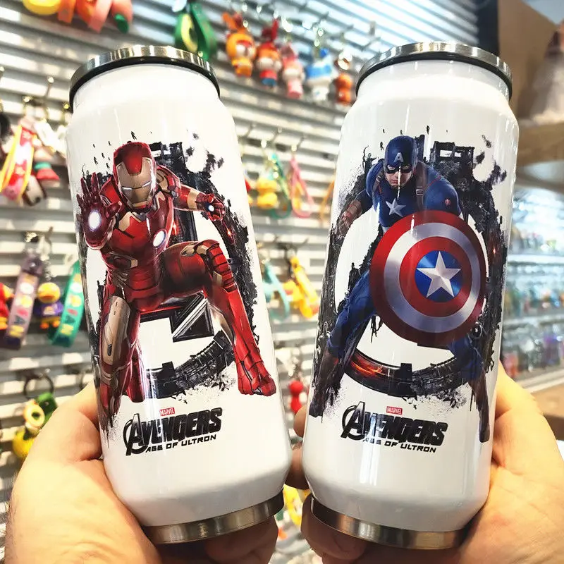 Marvel Avengers 500ml Water Cup Spider-Man Iron Man Cartoon Animation Children\'s Thermos Cup 304 Stainless Steel Coffee Cup