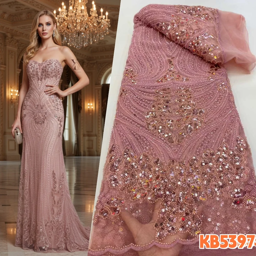 

Кружевная ткань с золотыми бусинами и пайетками, тюлевое кружево, африканское кружево, 5 ярдов, высококачественная сетчатая кружевная ткань с пайетками для шитья KB5397