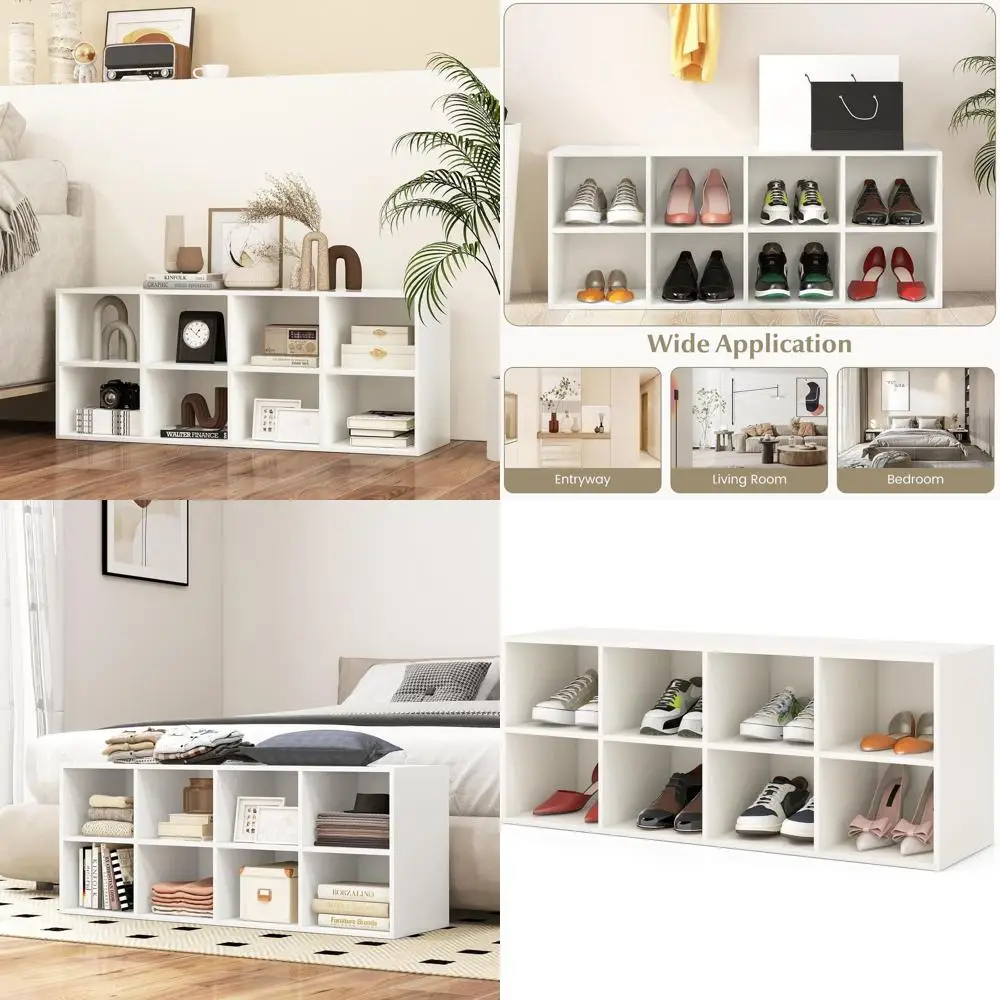 

40 Entryway Shoe Bench with 8 Storage Cubes, White, Supports Up to 500 lbs