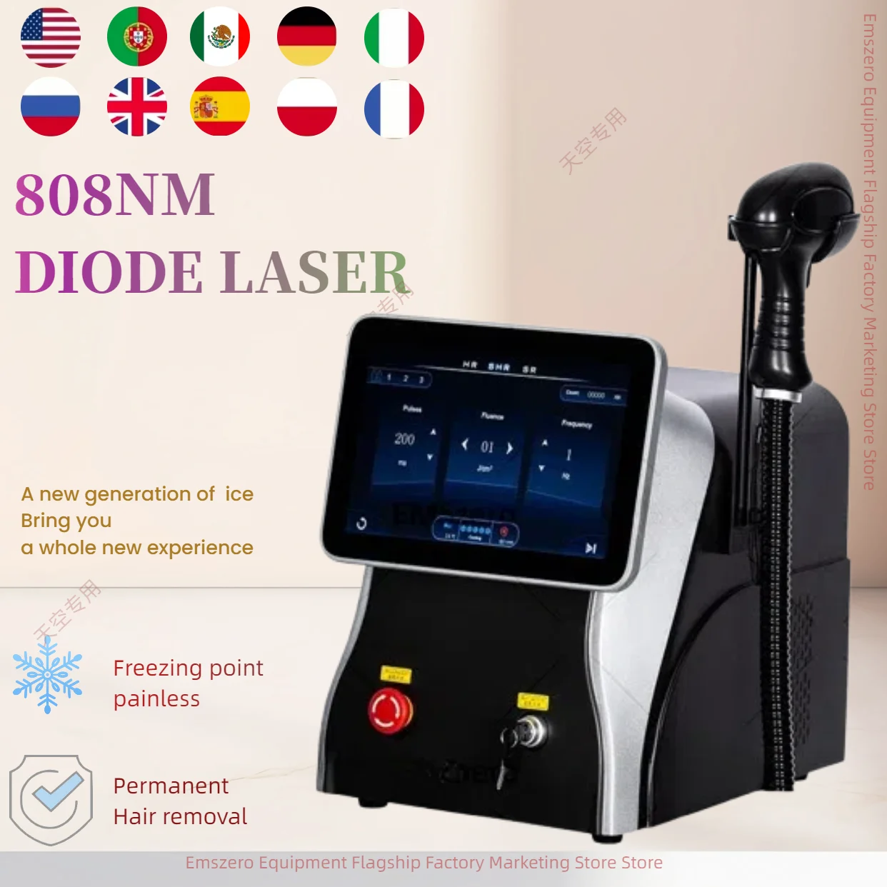 

2025 NEW Portable 3000W Diode Laser 755 808 1064NM 3 Wavelength Freezing Point Painless Permanent Hair Removal