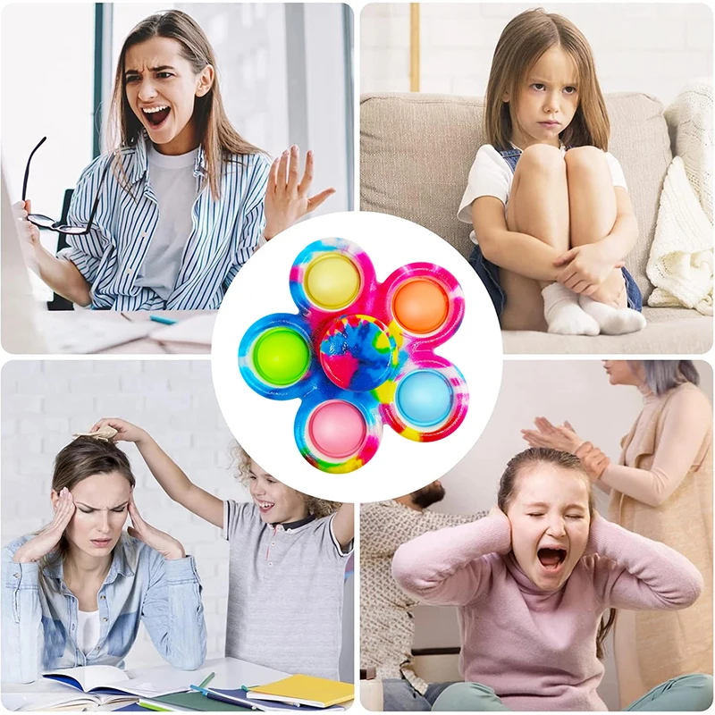 Mainan Jari Pop Spinner Fidget Sederhana Pewarna Dasi Spinner Tangan Gelembung Tekan untuk ADHD Gif Sensorik Penghilang Stres Kecemasan untuk Anak-anak