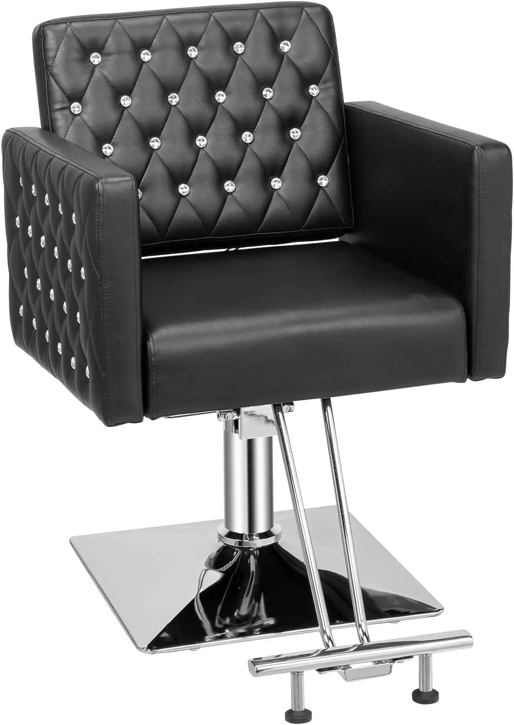 Omysalon Black Hair Chair With Wide Seat Stainless Steel Footrest, Hydraulic Barber Chair Heavy Duty, Salon Chair For Hair