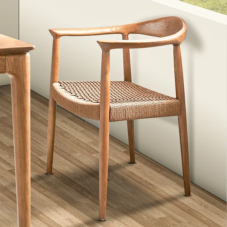 

-High Quality Hot Sale Solid Wood Dining Chair Woven Rattan Cushion Leisure Cafe Chair Classical Modern Chair