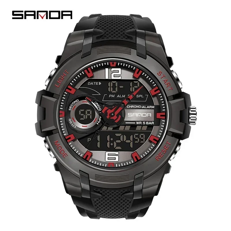 SANDA 6015 Fashion Alarm Mode Sports Hand Clock for Teenagers Multiple Functions Waterproof Luminous Analog Digital Wrist Watch