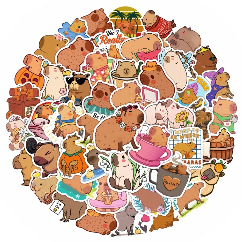 Paquete de pegatinas Kawaii Capybara para niños, calcomanías para álbum de recortes, cuaderno, teléfono, diario, Graffiti, juguetes adhesivos, 10/30/50 piezas