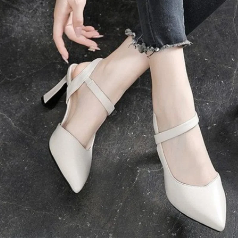 2023 Hot Sale Shoes for Women Slingbacks Women\'s High Heels Summer Office Pumps Women Slip-on Pointed Toe Closed Toe Sandals