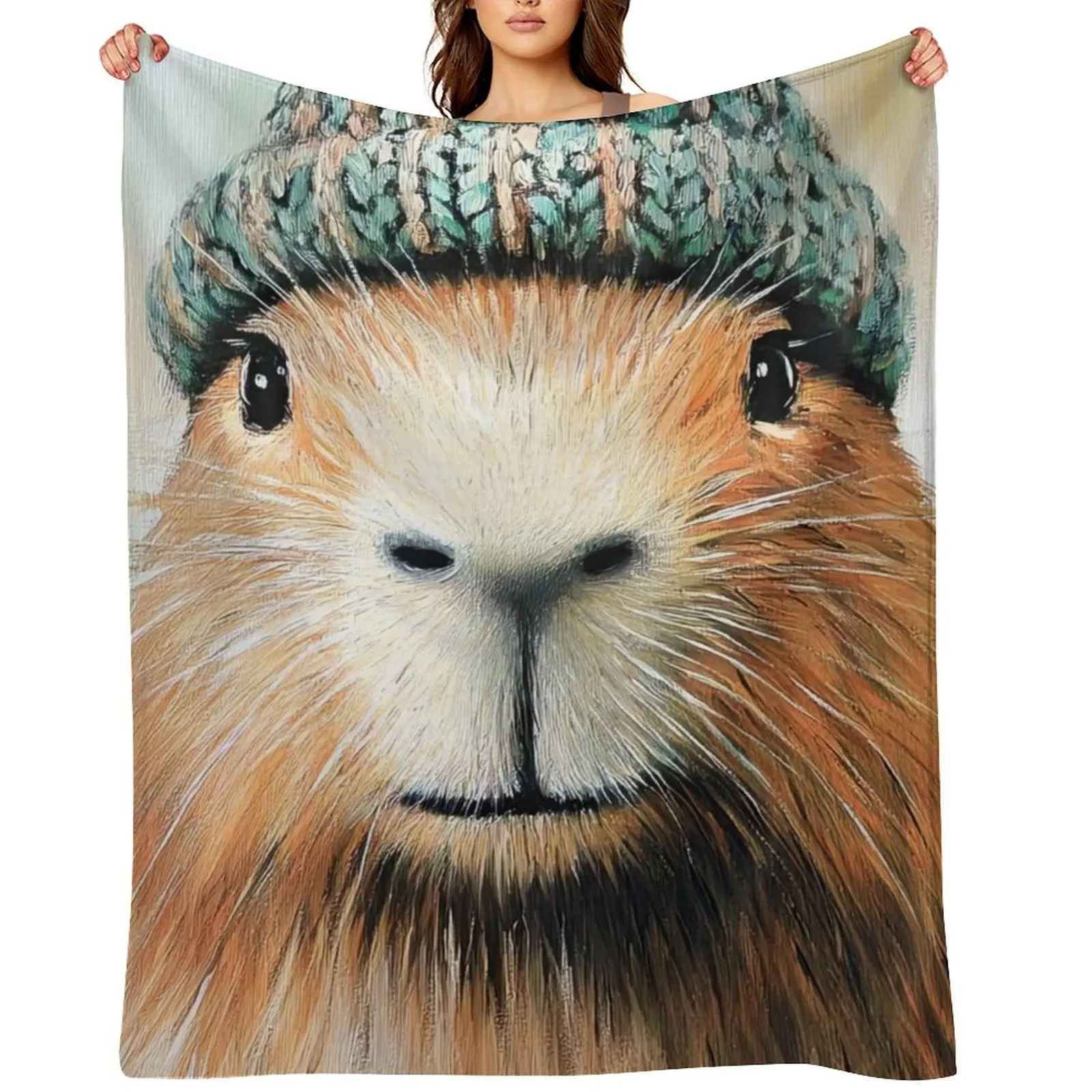 

Capybara in a Knitted Hat Throw Blanket Decorative Sofa wednesday for winter for sofa Blankets
