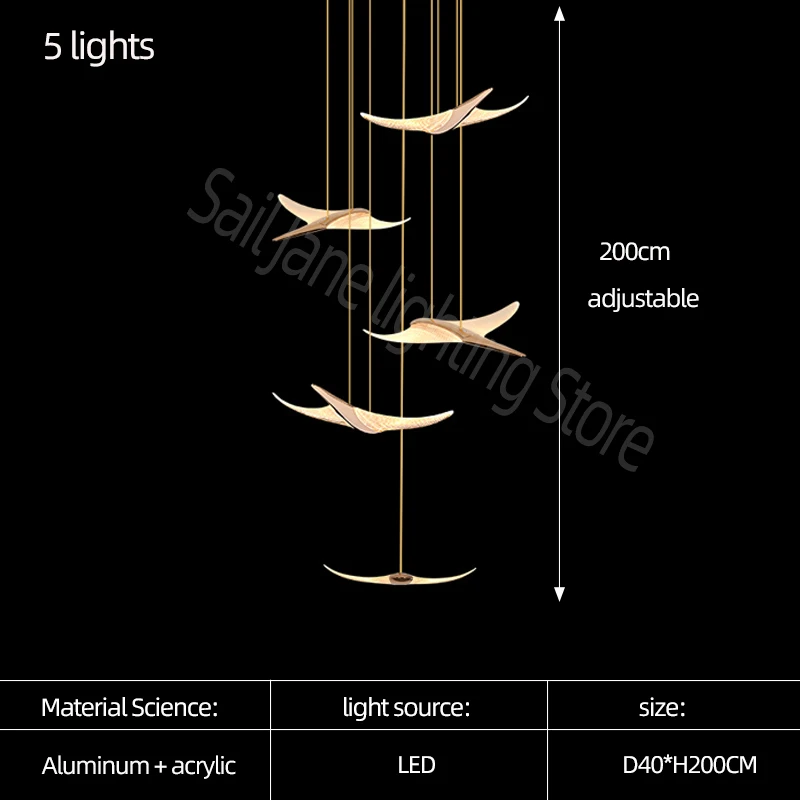 Seagull Moderne Kroonluchter Led Duplex Zolder Lamp Trap Kroonluchter Woonkamer Hal Trappenhuis Lamp Nordic Restaurant Kroonluchter