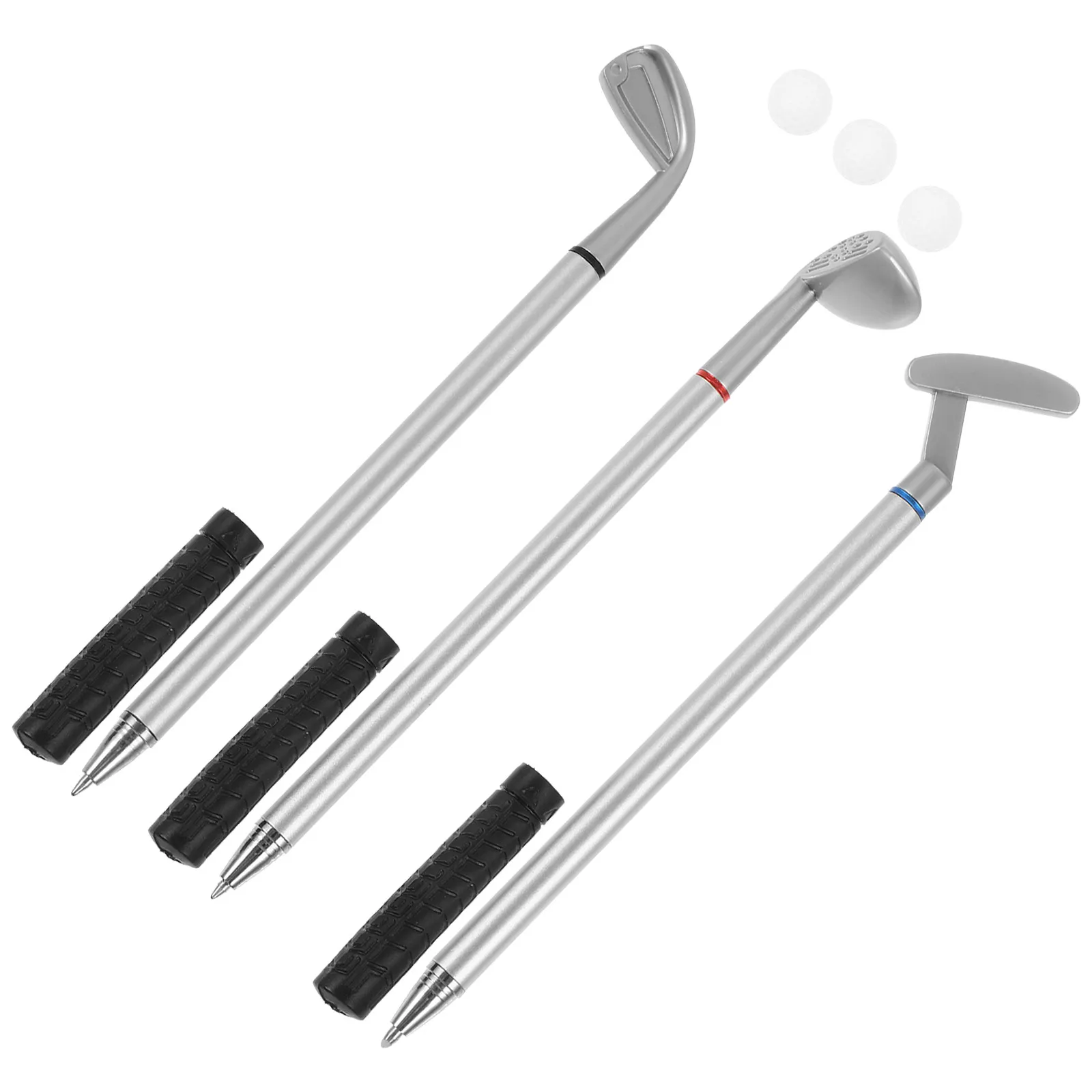 

3Sets Golf Club Ballpoint Pen Set Retro Chic Mini Brassie Design Slim Lightweight Alloy PVC ABS Desktop Ornament Gift for Golf
