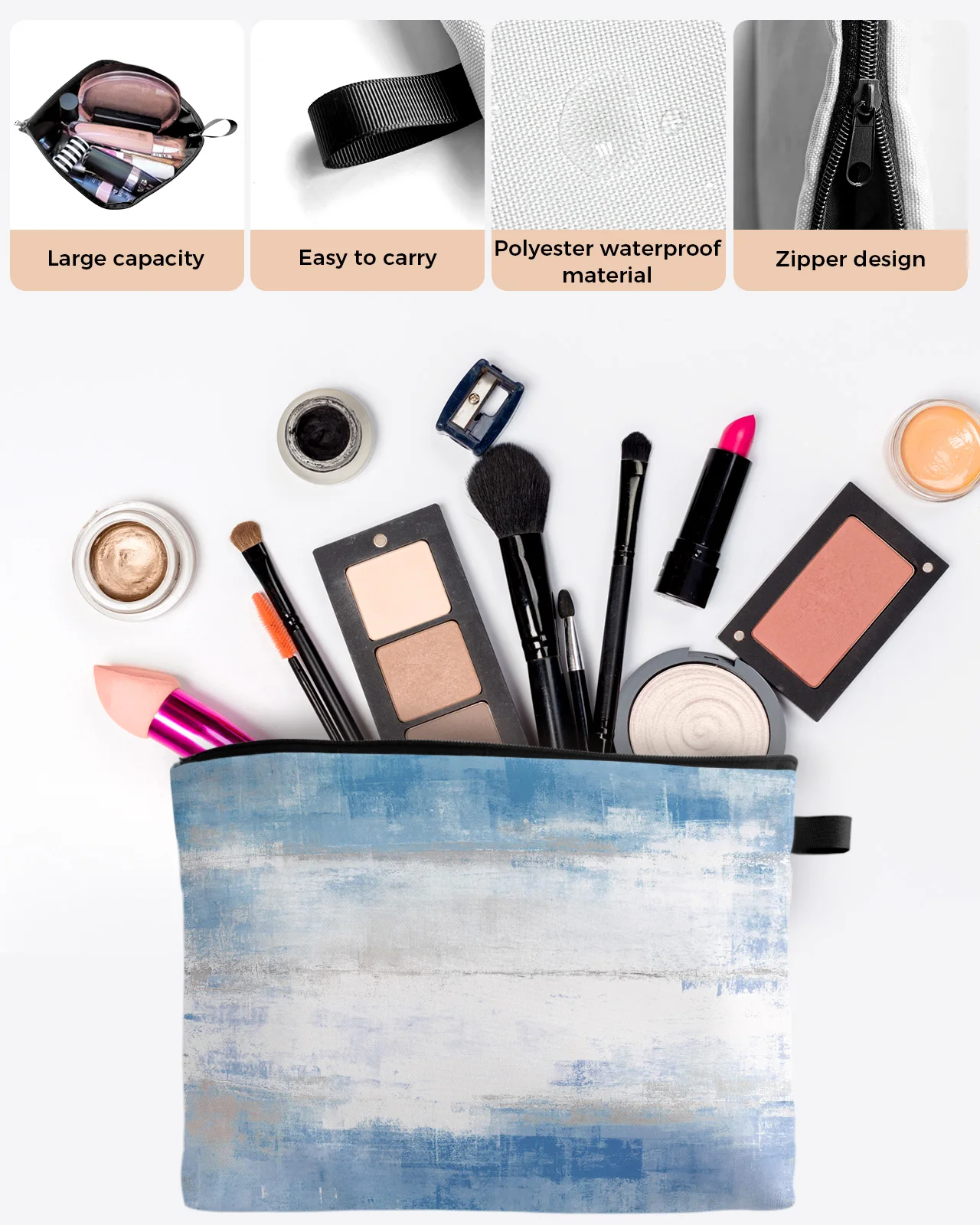 Abstract Oil Painting Art Blue Makeup Bag Pouch Travel Essentials Lady Women Cosmetic Bags Toilet Organizer Storage Pencil Case