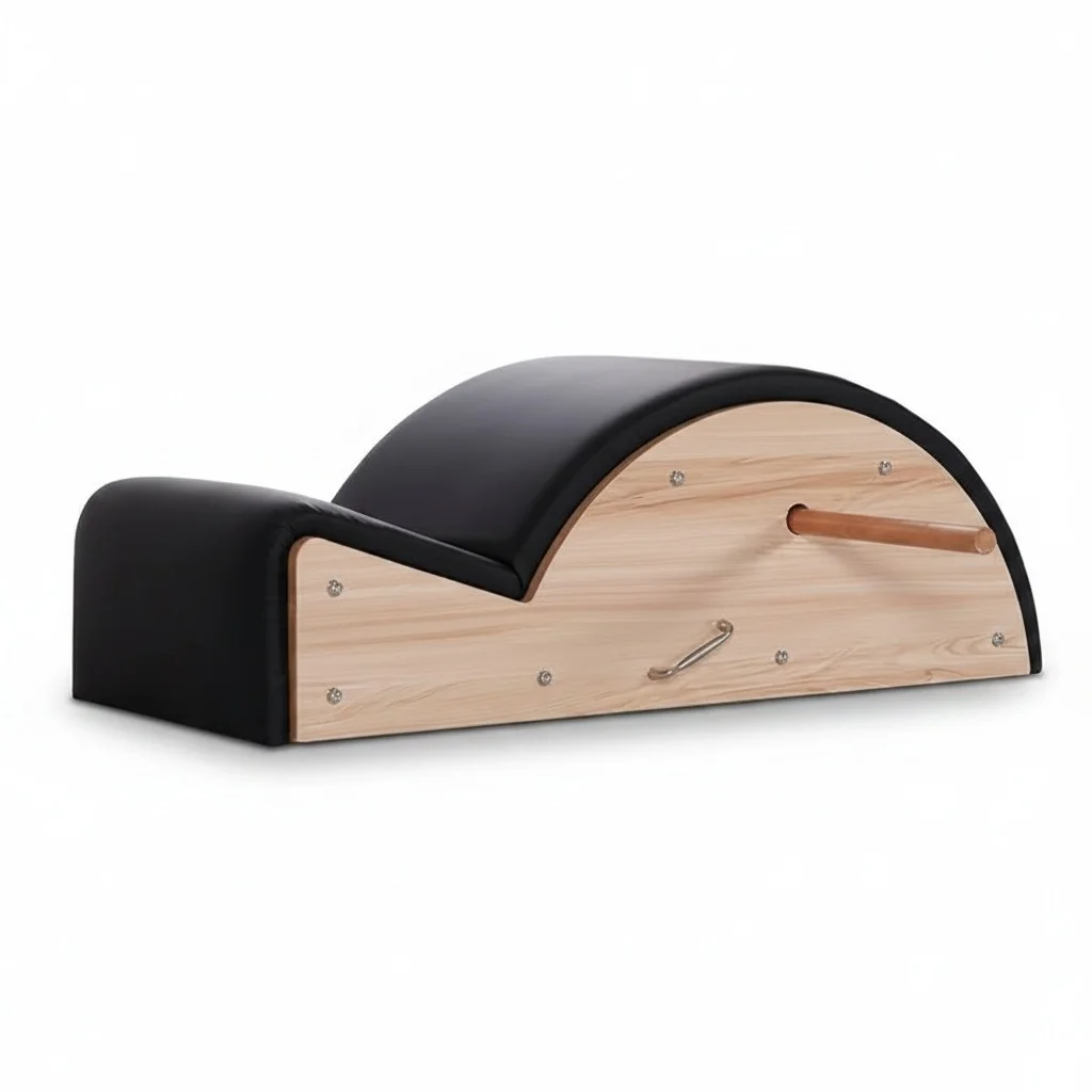 Pilates Spine Corrector, Wooden Yoga Stretch Equipment, Premium Pilates Exercise Bed with Microfiber Leather, 77x80x31cm