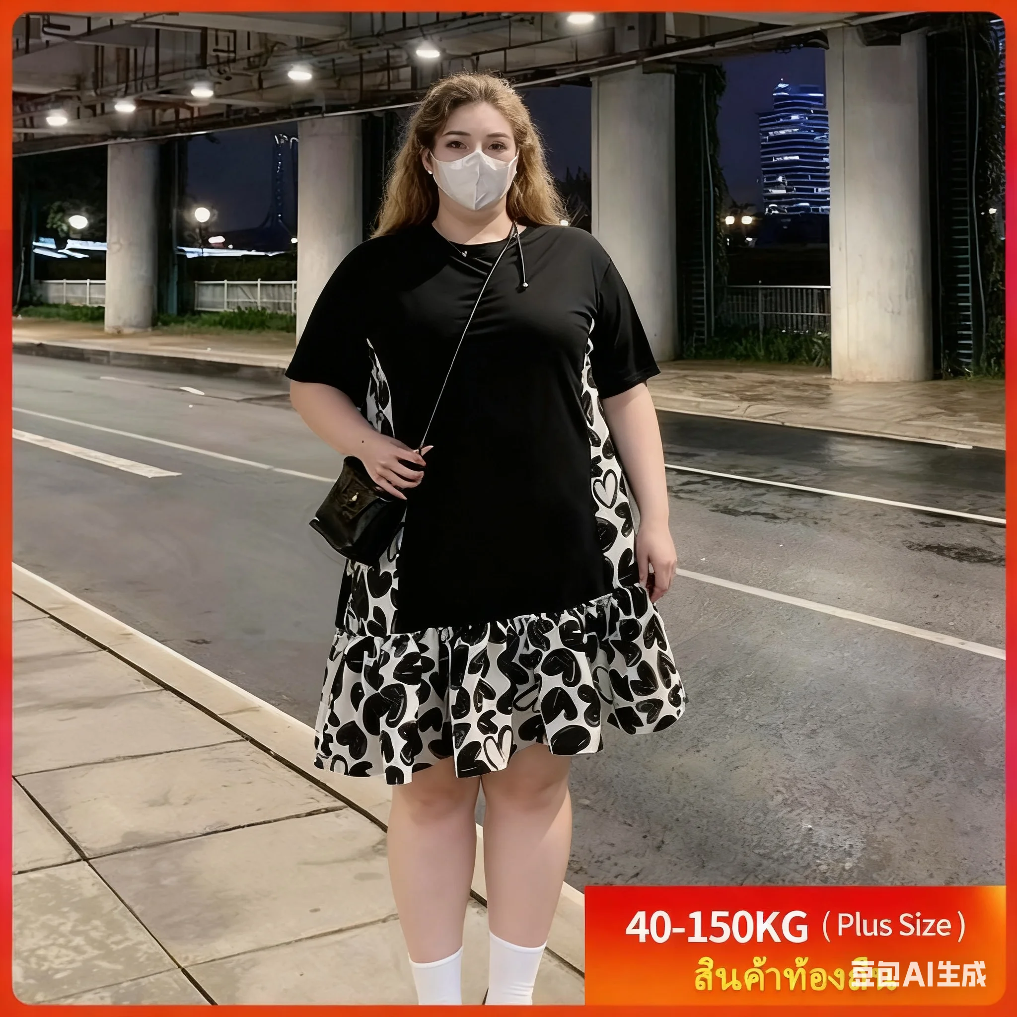 【Vestido de gran tamaño】 (40-150 kg) Mini vestido de manga corta de talla grande, vestido suelto de moda coreana con empalme floral