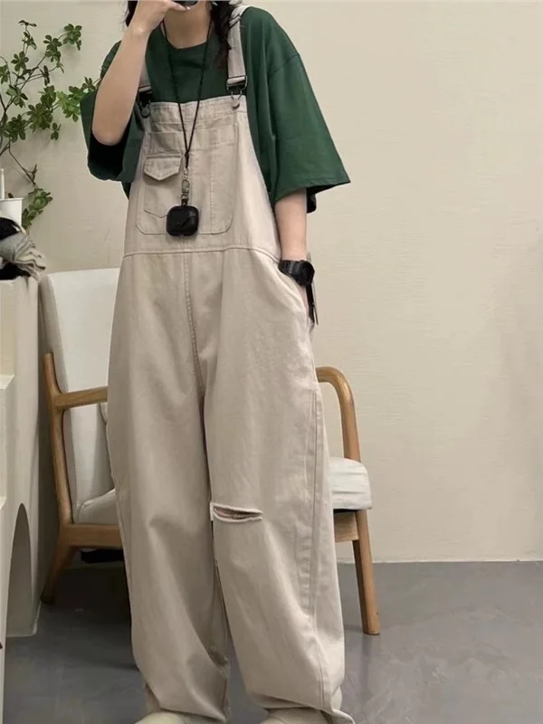 

Летние новые мужские джинсы-комбинезоны большого размера 300 Pou в стиле ретро, свободные, с широкими штанинами, американские рабочие брюки с высокой талией