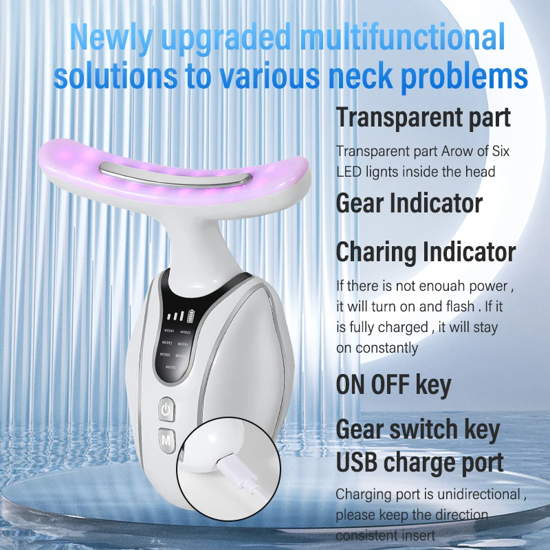 مدلك الوجه مع وظيفة التسخين - هدية عيد الميلاد لجهاز تجميل الوجه للرقبة الصغيرة EMS للعناية بالبشرة بـ 7 ألوان