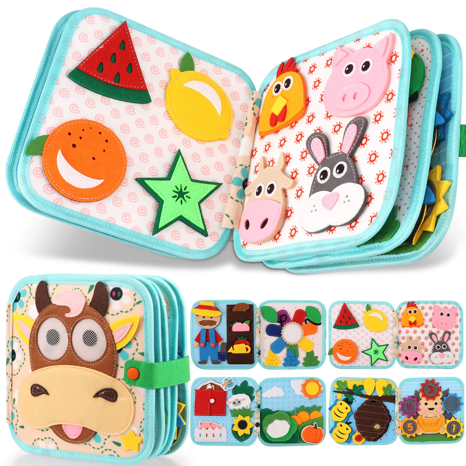 

Заязная книга на фермерскую тематику для малышей, 3D тихая книга из фетра для дошкольников, изучения мелкой моторики, сенсорная игрушка для детей