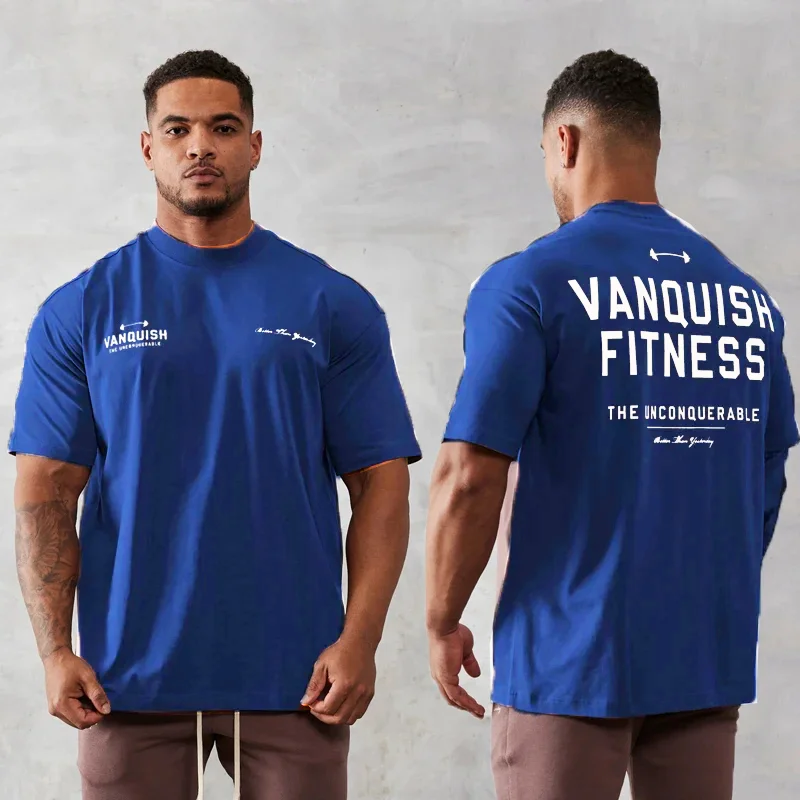 Men's Vintage T-Shirt Sports Fitness Crew Neck Short Sleeve T Shirt Joggers Gym Running Training T-Shirts Oversized Men Clothing