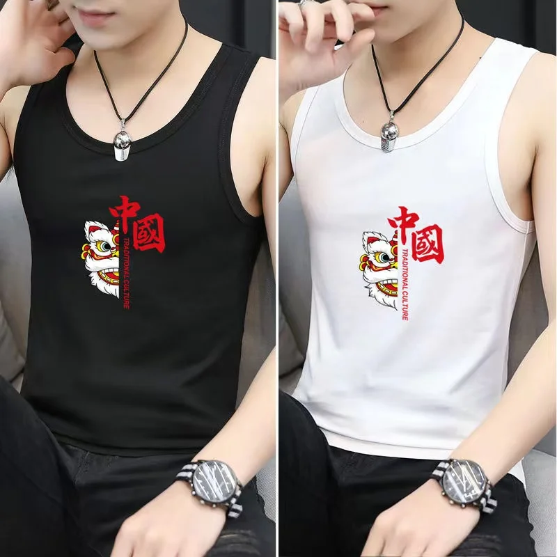 

New Faion Men's Ice Silk Printed Tank Top Breathable Summer Sportswear Svel Fitn Gymwear Qui Dry Casual Leisure