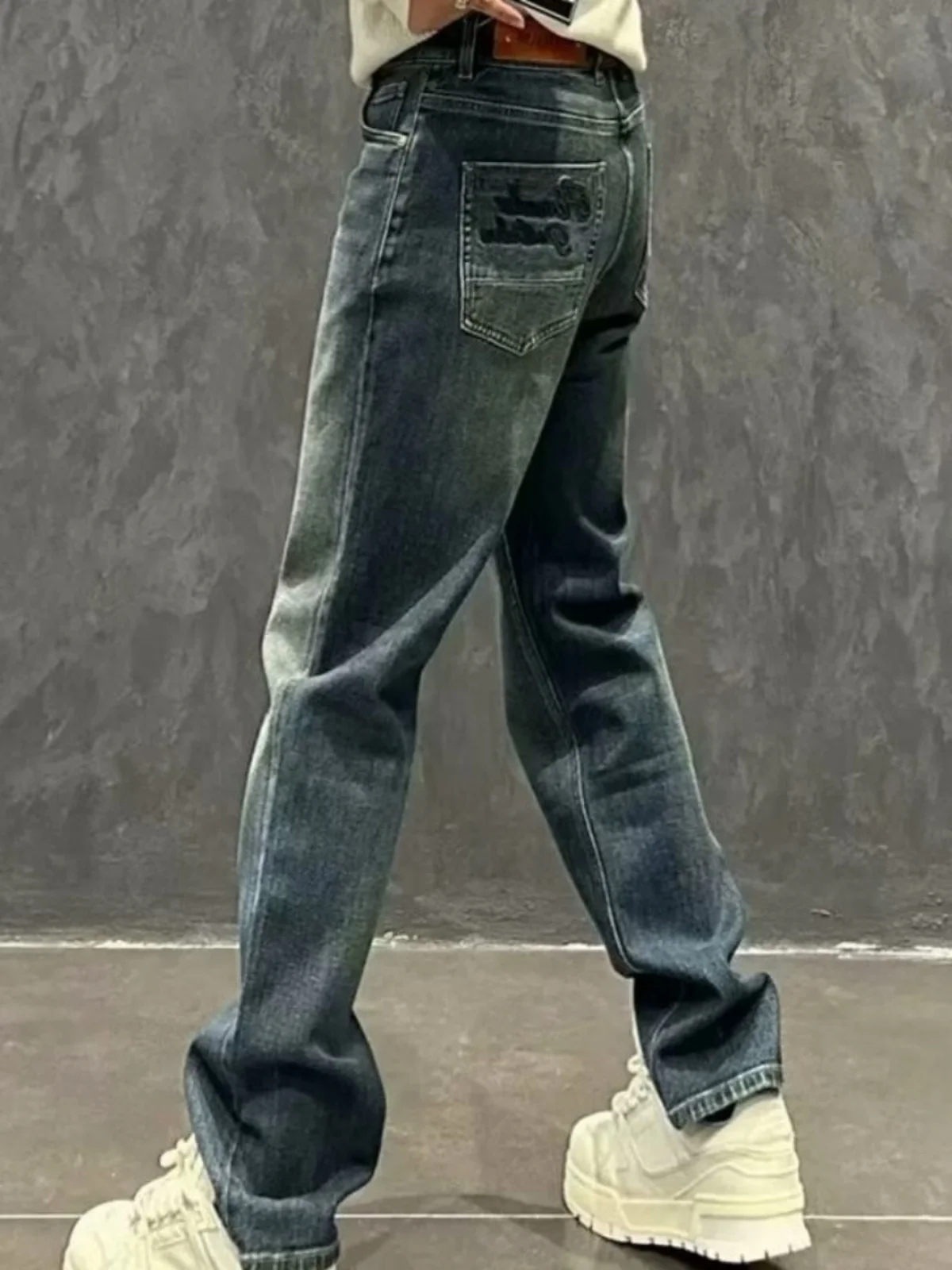 

Синие широкие мужские джинсы Waed, повседневные свободные брюки прямого кроя, универсальные модные уличные брюки в американском стиле High Street