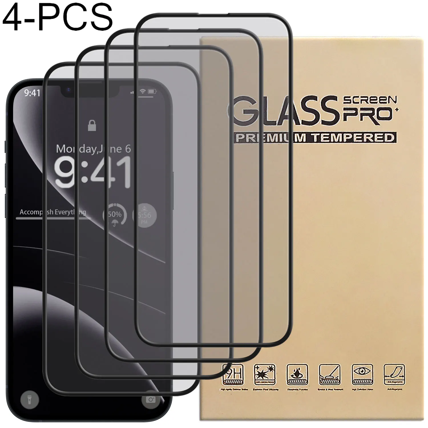 

4Packs Clear Glossy Transparent Tempered Glass Film Case Friendly Screen Protector For iPhone 13/13 Pro/13 Pro Max