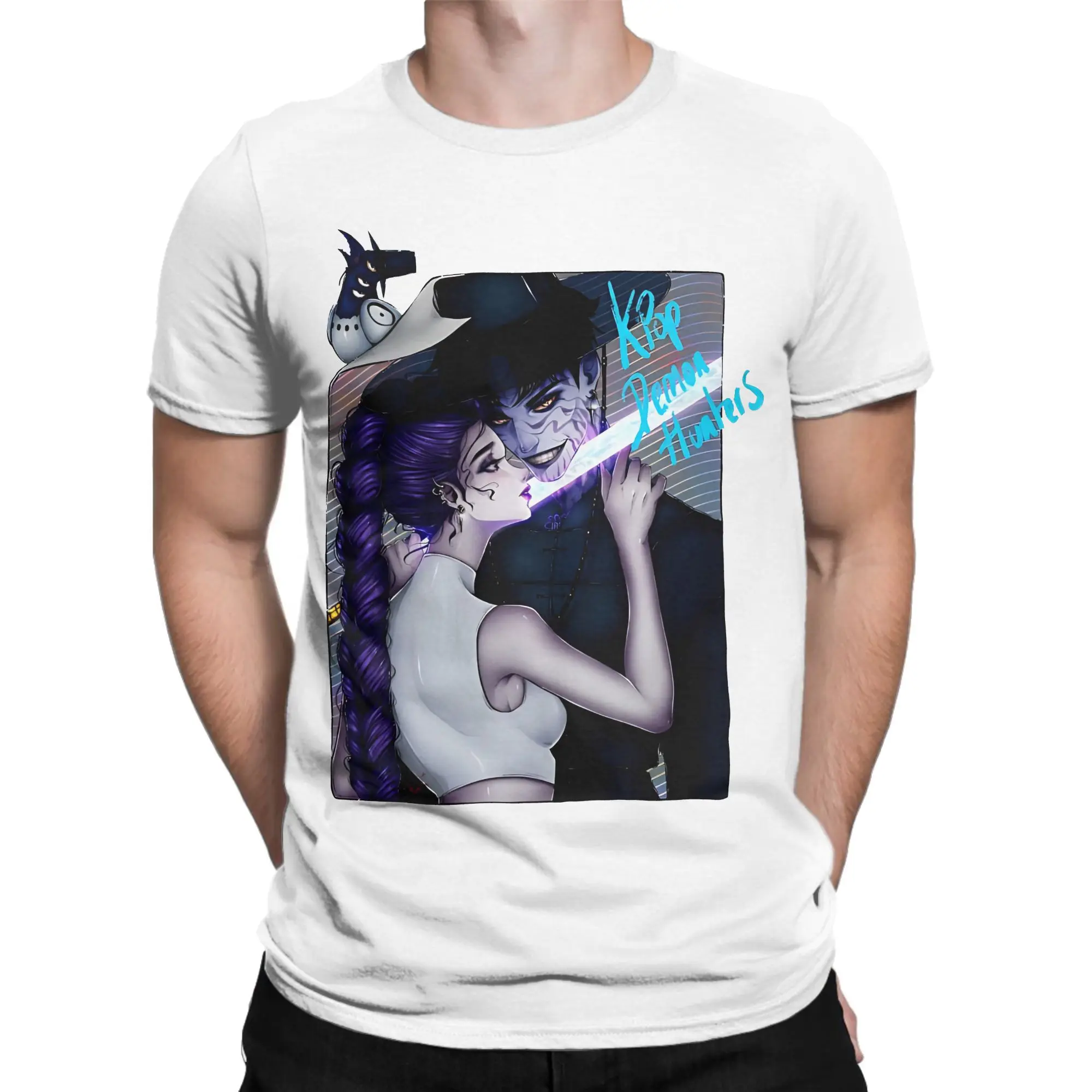 

Rumi and Jinu Kpop Demon Hunter Футболки мужские из 100% хлопка для мужчин Футболки с круглым вырезом Футболка с короткими рукавами Топы Идея подарка