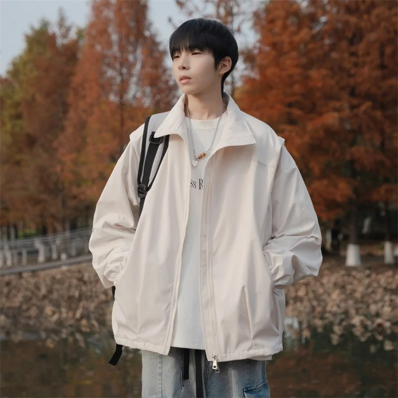 

Мужская куртка в стиле ретро в японском стиле, весенне-осенняя повседневная двойная молния с воротником-стойкой, свободная посадка, универсальная верхняя одежда для подростков