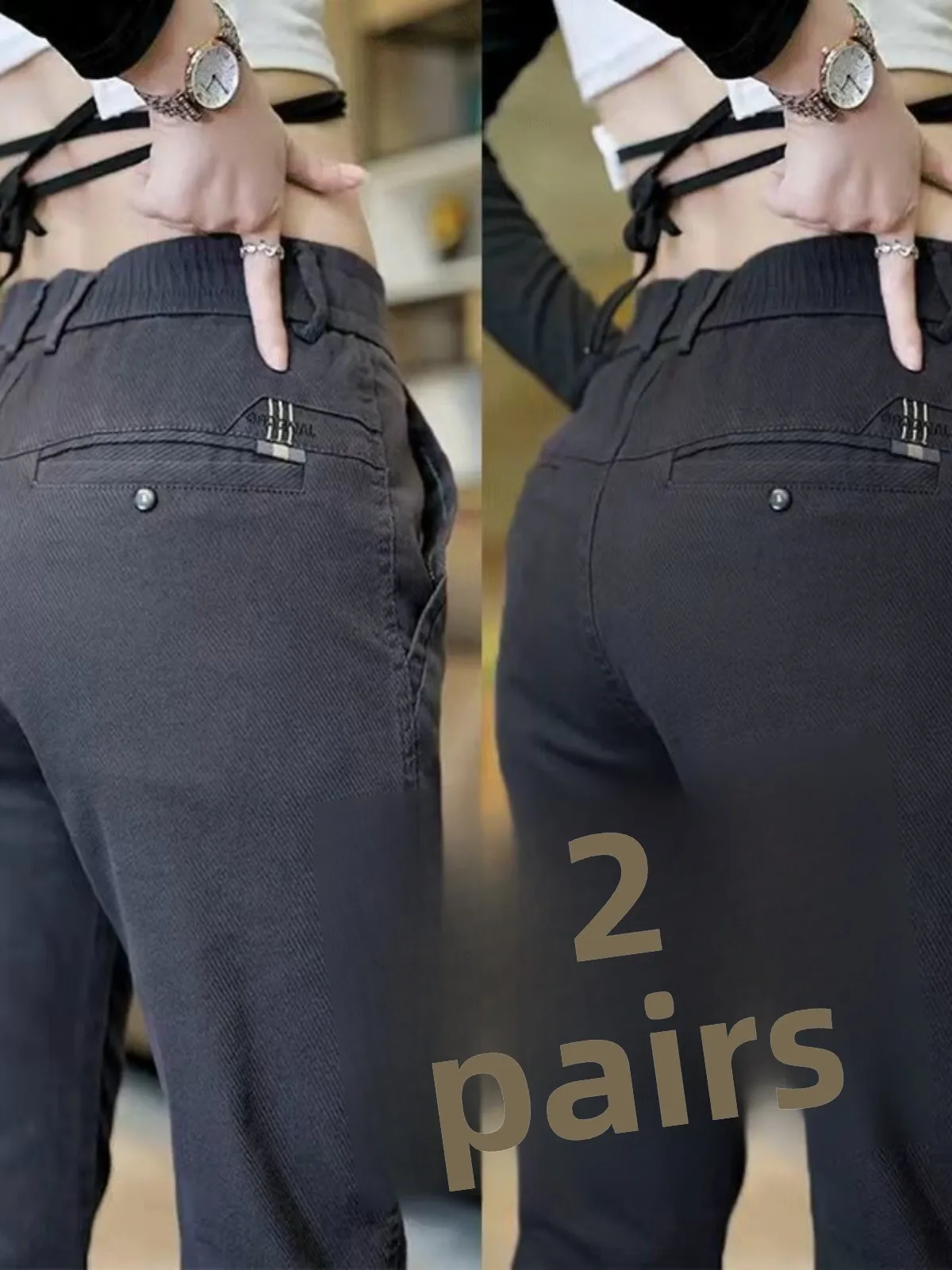 

Premium Cotton Casual Pants Men's Elastic Straight Leg Slimming Busin Faion Long Trousers Autumn New Sle Youthful Vita...