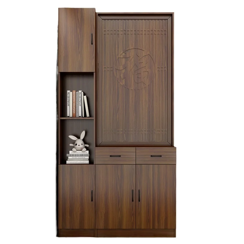

Solid wood screen partition, entrance cabinet, shoe cabinet integrated living room, door entry, Fu character opaque screen