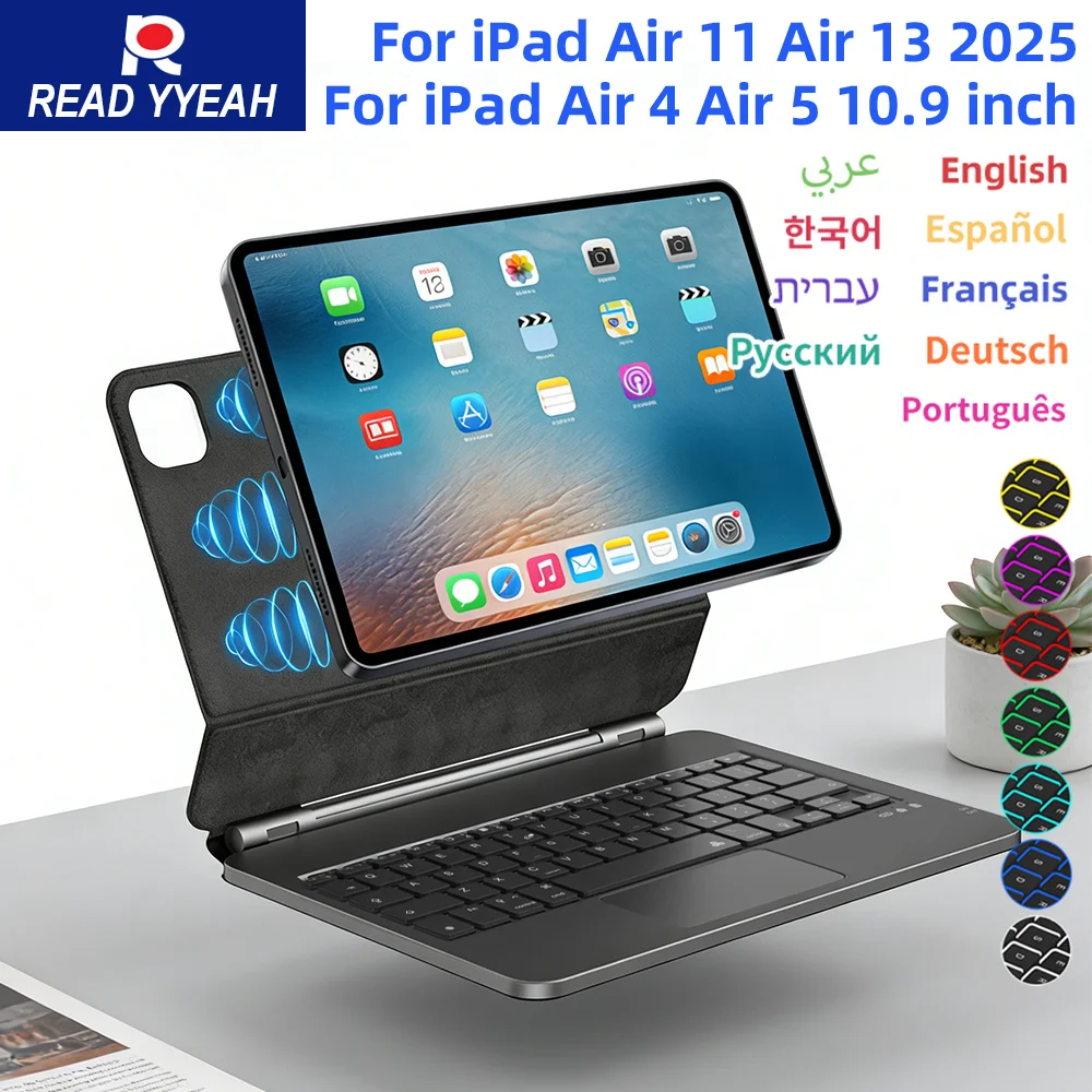 

Многофункциональный чехол-клавиатура Multi Magic для iPad 11 A16 Air 6 2025, Pro 11 12.9 2018-2022, Air 13, iPad 10-го поколения, Air 4/5 10.9, испанский, ивритский
