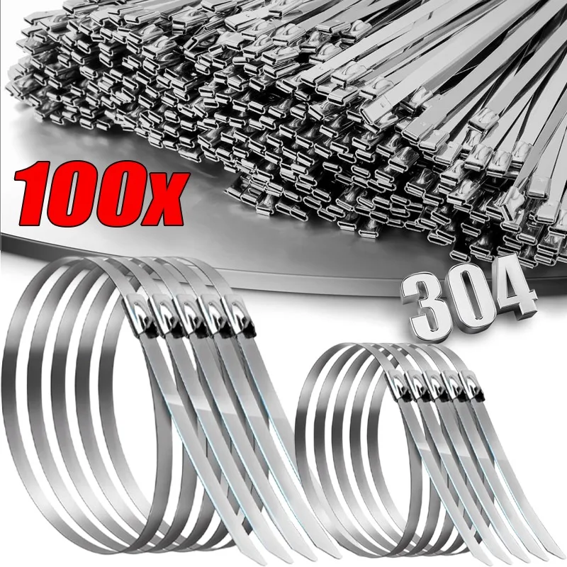 Stainless Steel Zip Ties Kit Multi-Purpose Self-Locking Cable Ties Reusable Heavy Duty Cable Zip Tie Metal Exhaust Wrap Fastener
