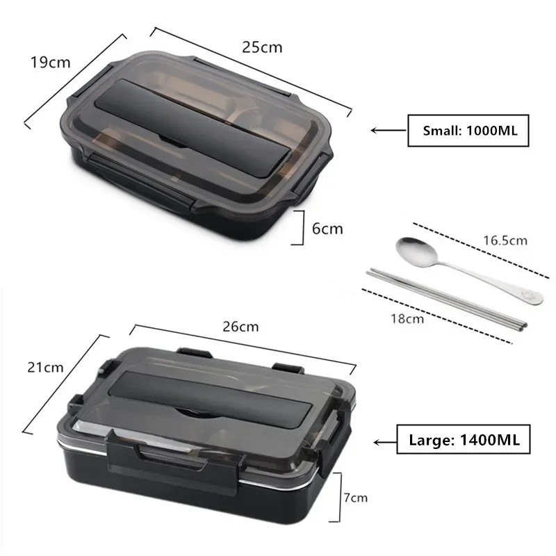 Stainless Steel 304 Lunch Box With Spoon Leak-proof Lunch Bento Boxes Dinnerware Set Microwave Adult Children Food Container